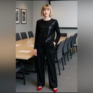 J Crew sequins  long sleeve shirt, black, crew neck 🖤 NWOT